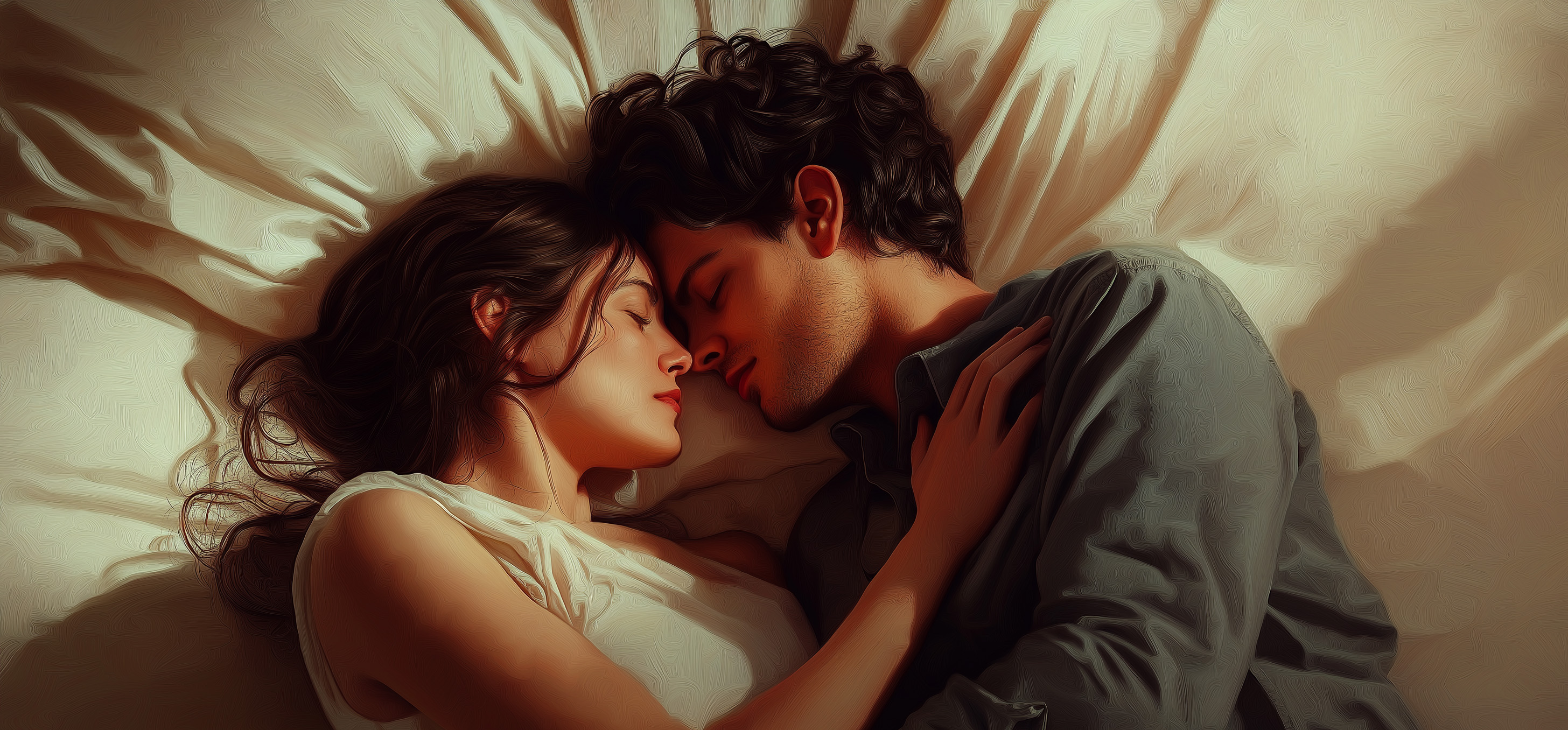 Romantic couple lying in bed